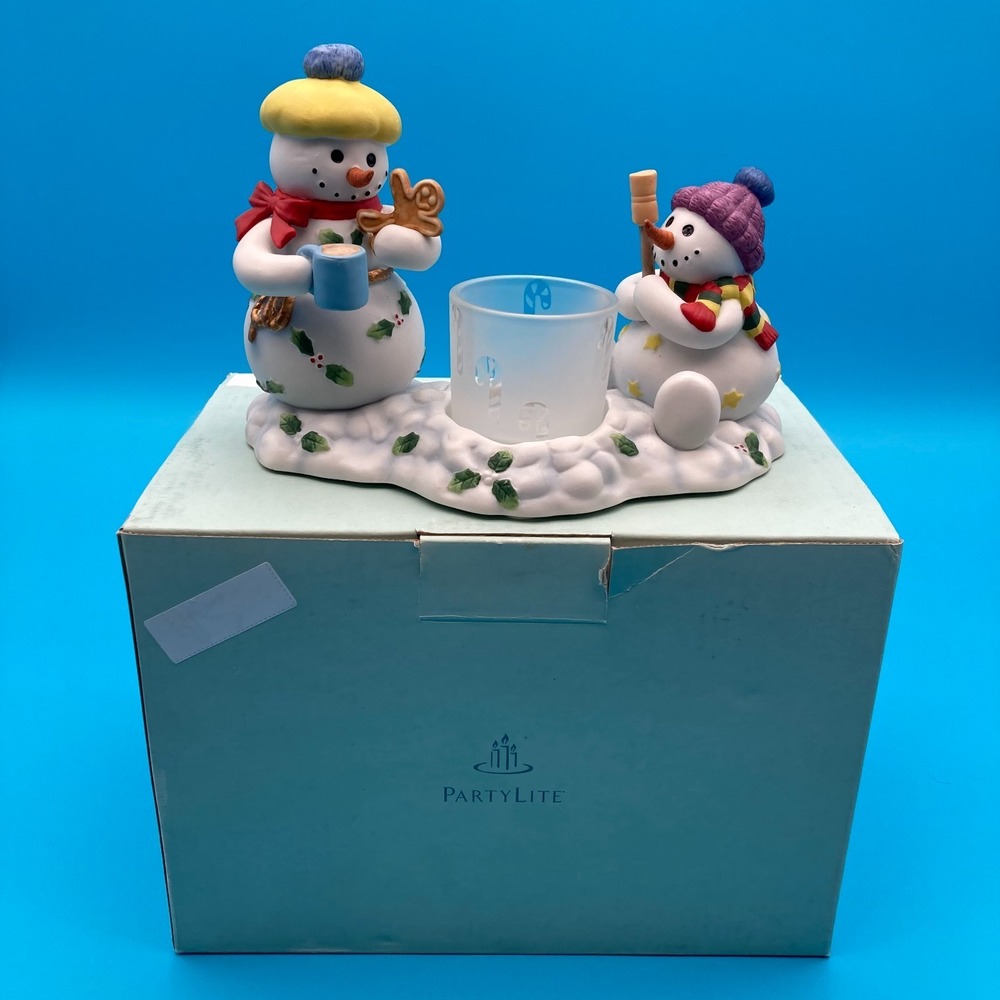 Vintage PartyLite P7869 Snowbell Kids Votive Holder Christmas Snowmen Open Box